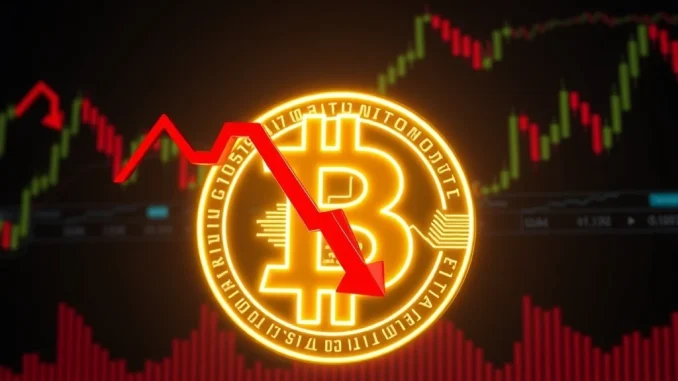 A chart showing a significant Bitcoin price drop below $122,000, highlighting market volatility and the recent BTC fall.