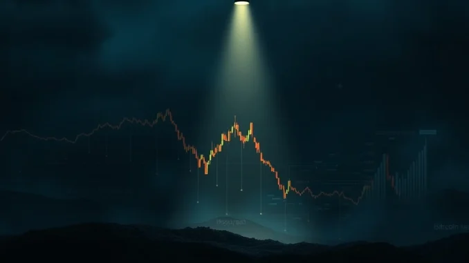 A digital graph showing a sharp decline in Bitcoin price, symbolizing the recent BTC price drop in the cryptocurrency market.