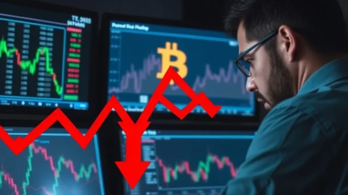 A Bitcoin price chart showing a significant BTC market drop below $112,000, indicating increased crypto volatility.