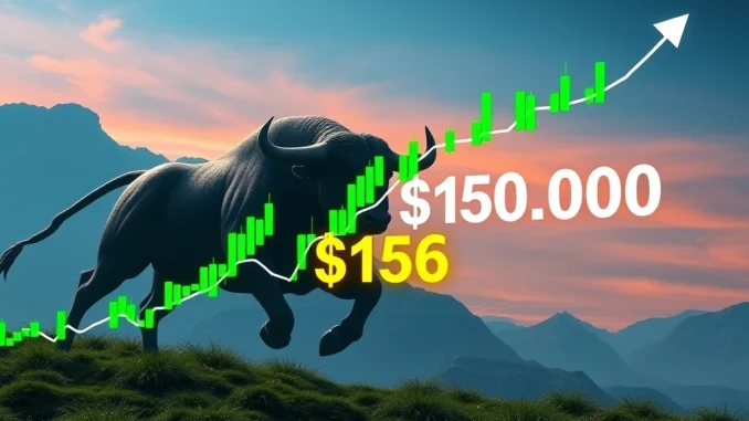 Bitcoin Price: Analyst Predicts Explosive $150K Surge After Correction Chart depicting **Bitcoin price** surge to $150,000, symbolizing a strong **crypto bull market** despite a recent **Bitcoin correction**.