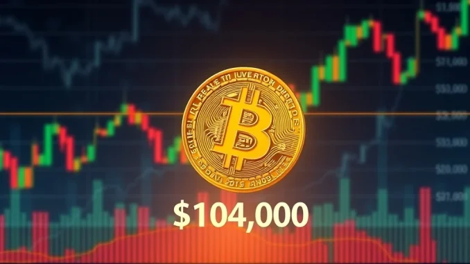 A chart illustrating a potential Bitcoin price drop towards the $104,000 level, indicating market volatility and the risk of Bitcoin liquidations.
