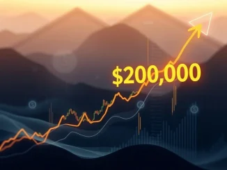 Chart showing Bitcoin price surging towards $200K, symbolizing Standard Chartered's bullish forecast despite recent market liquidations.