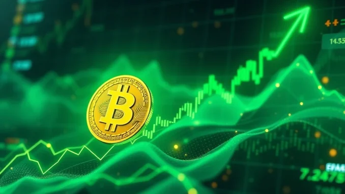 Bitcoin Price: Explosive 3.60% Surge Ignites Crypto Market A digital chart showing a rapid Bitcoin price surge, indicating significant market movement for crypto traders.