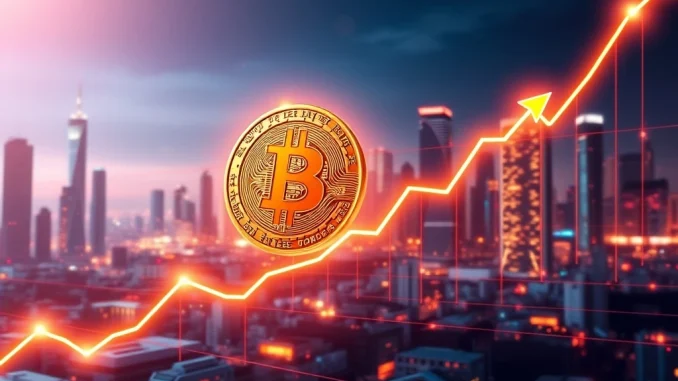 Bitcoin price chart showing a dramatic increase, symbolizing BTC trading strength and market optimism.