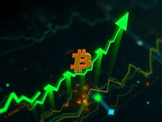 A visual representation of Bitcoin price growth, showing the BTC surge past the $112,000 mark on a digital trading chart.