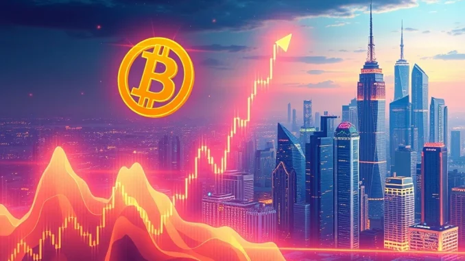 A vibrant chart showing a significant **Bitcoin price** surge above $113,000, indicating robust market growth.