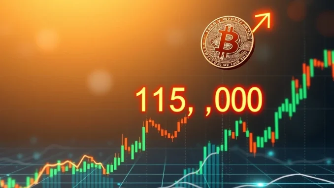 Chart illustrating Bitcoin's impressive ascent past $115,000, reflecting a major BTC surge in the cryptocurrency market.