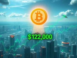 A visual representation of Bitcoin price charts showing BTC breaking the $122,000 mark, indicating a strong market rally.