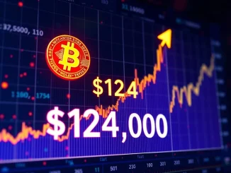 A digital chart displaying the BTC price soaring past $124,000, illustrating Bitcoin's remarkable market performance.