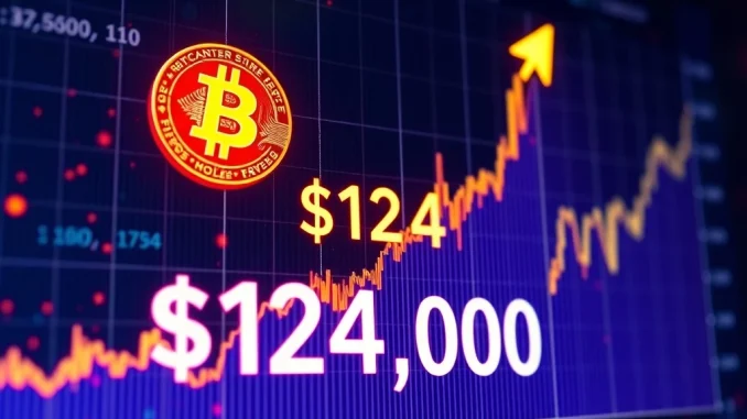 A digital chart displaying the BTC price soaring past $124,000, illustrating Bitcoin's remarkable market performance.