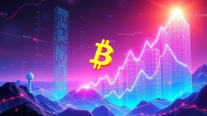 Visualizing the significant Bitcoin price increase, with a digital BTC icon ascending past $123,000 on a dynamic chart, representing market growth.