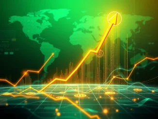 A chart showing a significant rise in Bitcoin price, with the BTC symbol at the peak, representing the recent surge above $118,000.