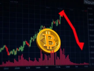 A downward trending chart representing the recent Bitcoin price fall, signaling a significant cryptocurrency dip.