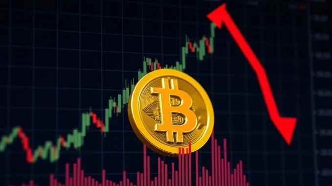 A downward trending chart representing the recent Bitcoin price fall, signaling a significant cryptocurrency dip.