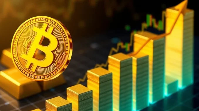 An illustrative image showing a Bitcoin symbol reaching towards a high value target, representing the VanEck Bitcoin price prediction of $640K after the halving.