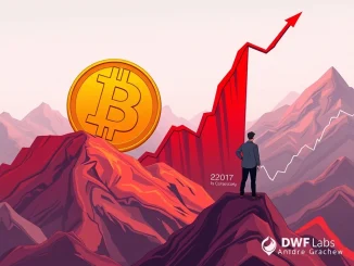 DWF Labs founder Andrei Grachev confidently points towards a rising Bitcoin chart, symbolizing the anticipated Bitcoin recovery from recent market liquidations.