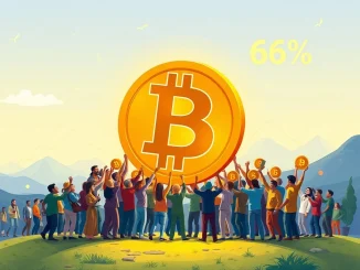 An illustration showing Bitcoin retail investors holding a significant 66% of the BTC supply, symbolizing widespread crypto adoption.