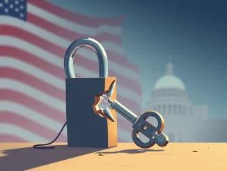 Illustration of a digital lock with a broken key, symbolizing the Bitcoin seizure due to a private key vulnerability.