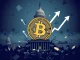 Bitcoin logo rising as a US government shutdown ends, illustrating a potential Bitcoin rally based on crypto analysts' predictions.