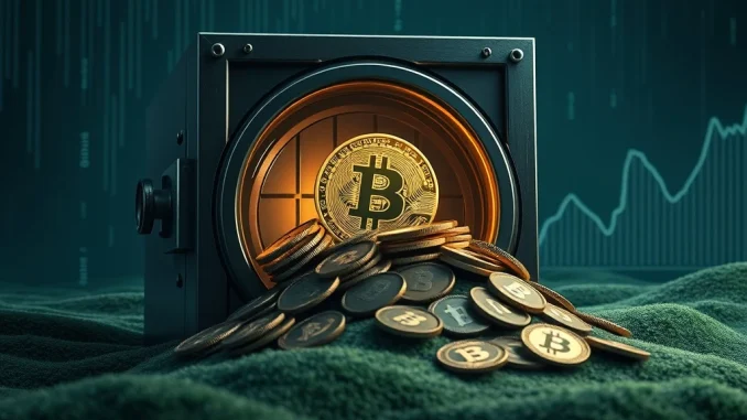 A chart illustrating Bitcoin supply on exchanges reaching a 6-year low, signaling market scarcity and reduced BTC on exchanges.