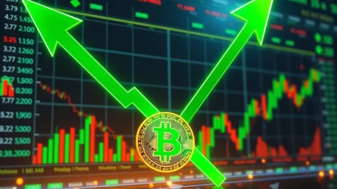 A digital graph showing a sharp upward spike for Bitcoin surge, representing the rapid 1.57% price increase on Binance USDT.