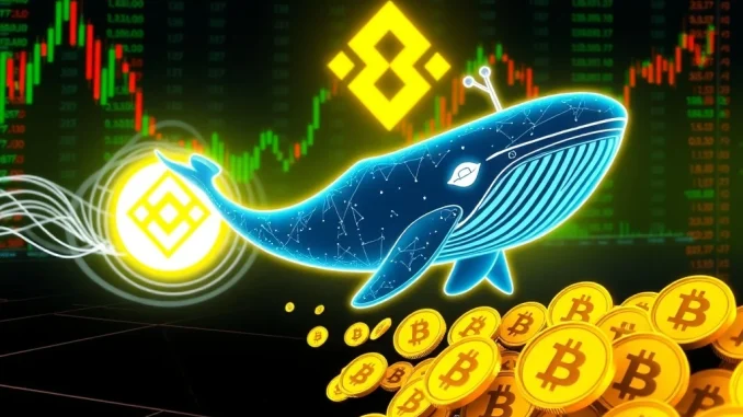 A digital representation of a large Bitcoin transfer, showing 3,003 BTC moving into a Binance exchange wallet, highlighting a significant crypto whale transaction.