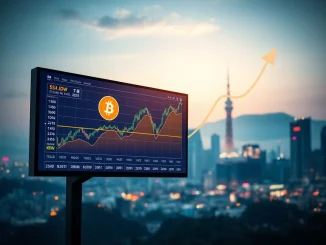 Bitcoin price chart on Upbit exchange showing a new all-time high, symbolizing the surge in the South Korean crypto market.