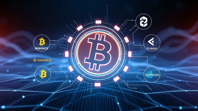 Visual representation of the **BitcoinOS** BOS token launching on major crypto exchanges, symbolizing scalability and growth.