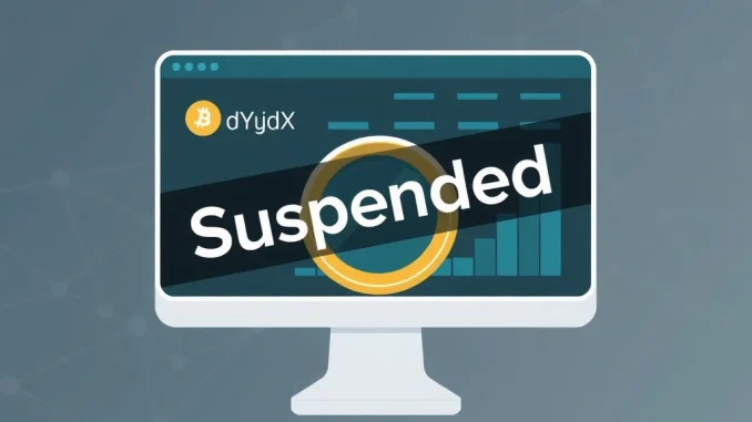 Bithumb exchange interface displaying a 'Suspended' notice for dYdX (DYDX), signaling the temporary halt of deposits and withdrawals.