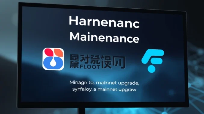 Illustrates the temporary **Bithumb FLOW suspension** on the exchange, signaling a mainnet upgrade for the **FLOW cryptocurrency** network.