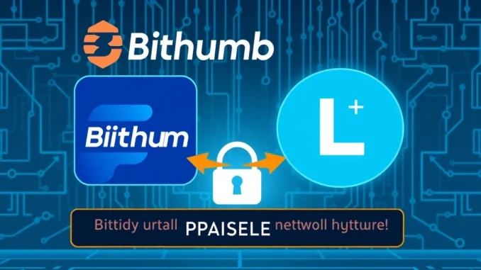 Bithumb Linea suspension graphic showing a pause in deposits and withdrawals for the Linea mainnet upgrade, emphasizing essential maintenance.