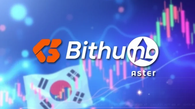 Bithumb exchange interface displaying the Aster (ASTER) KRW trading pair, symbolizing a new crypto listing opportunity and enhanced market access.