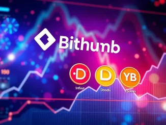 Bithumb exchange interface displaying new token listing opportunities for Infinite IN, Doodles DOOD, and Yield Basis YB.