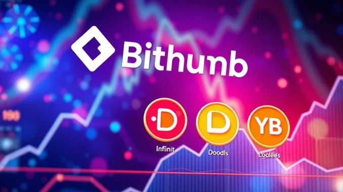 Bithumb Unveils 3 Exciting New Token Listings Today Bithumb exchange interface displaying new token listing opportunities for Infinite IN, Doodles DOOD, and Yield Basis YB.