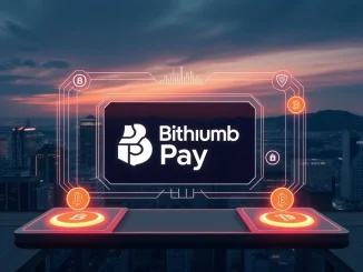 Bithumb Pay logo on a digital screen, representing secure stablecoin payment innovation by Bithumb in South Korea.