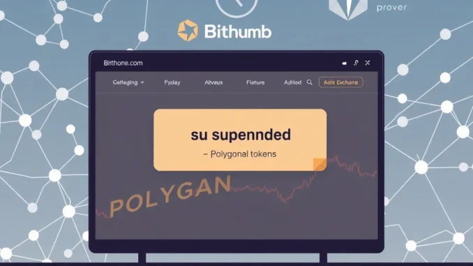 A notification banner on a Bithumb crypto exchange platform indicating a temporary Bithumb POL suspension for deposits and withdrawals.