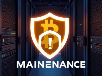 The Bithumb logo prominently displayed on a server rack, indicating a crucial Bithumb system upgrade and temporary service halt.