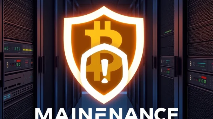 The Bithumb logo prominently displayed on a server rack, indicating a crucial Bithumb system upgrade and temporary service halt.