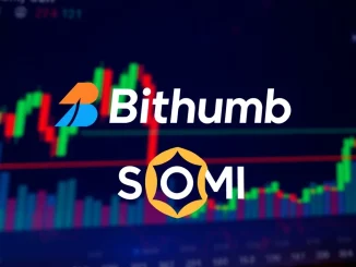 A digital screen displaying the Bithumb Somnia listing announcement, signifying a crucial market expansion for the metaverse token.