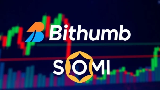 A digital screen displaying the Bithumb Somnia listing announcement, signifying a crucial market expansion for the metaverse token.