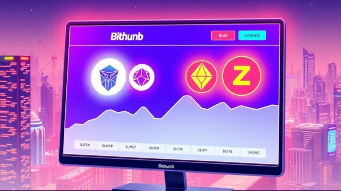 Bithumb exchange interface displaying the new SuperVerse and DoubleZero crypto assets for trading, highlighting new opportunities.