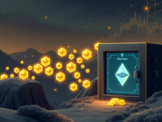 An abstract depiction of a massive Bitmain ETH purchase, showing digital currency moving across a blockchain network, sparking market speculation.