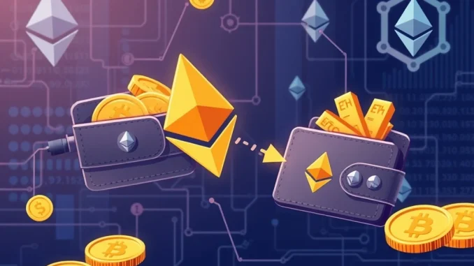 Visualizing the significant Bitmine ETH transfer of $253M to new wallets, highlighting institutional crypto movements.