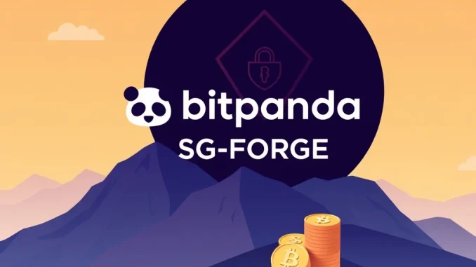 Bitpanda and SG-Forge logos symbolize their strengthened partnership to offer USDCV and EURCV stablecoins, expanding Bitpanda's crypto offerings.