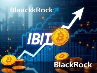 A chart showing BlackRock IBIT Bitcoin ETF's significant growth, reflecting its entry into the top global ETFs by AUM, highlighting cryptocurrency investment.
