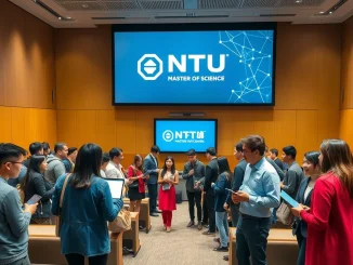 Attendees network at NTU Singapore's Blockchain Master's program info session in Seoul, exploring future career opportunities.
