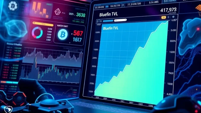 Bluefin TVL: Staggering $220M Milestone Achieved on Sui Network A visual representation of Bluefin TVL soaring past $220 million, symbolizing robust growth in decentralized derivatives on the Sui network.