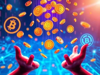 Digital illustration of BNB coins raining down, symbolizing the significant BNB Chain airdrop for memecoin traders.