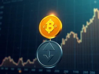 A digital representation of Binance Coin (BNB) logo triumphantly rising above Tether USDT, illustrating its reclaimed third-largest crypto market cap position.