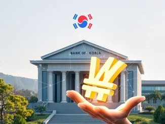 Visualizing the Bank of Korea's framework for won stablecoins, showing banks issuing and non-banks distributing digital currency.